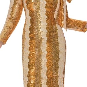 Shimmering Gold Sequin Long Sleeve Dress